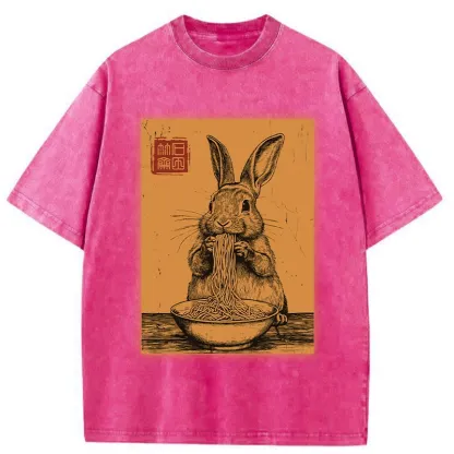 Tokyo-Tiger Ramen Lover Rabbit Washed T-Shirt