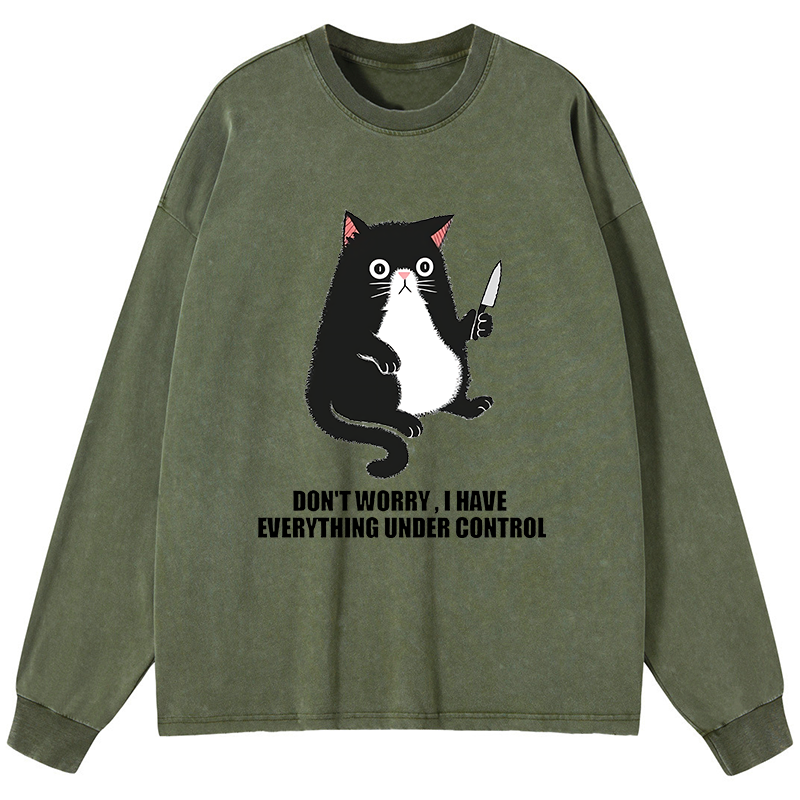 Tokyo-Tiger Cat Said Don't Worry Washed Long Sleeve T-Shirt