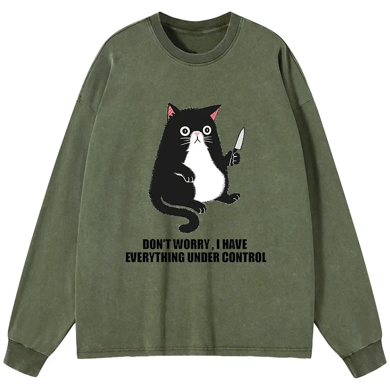 Tokyo-Tiger Cat Said Don't Worry Washed Long Sleeve T-Shirt