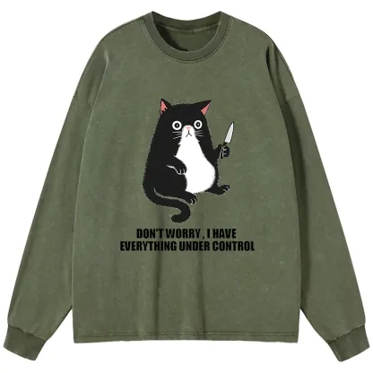 Tokyo-Tiger Cat Said Don't Worry Washed Long Sleeve T-Shirt