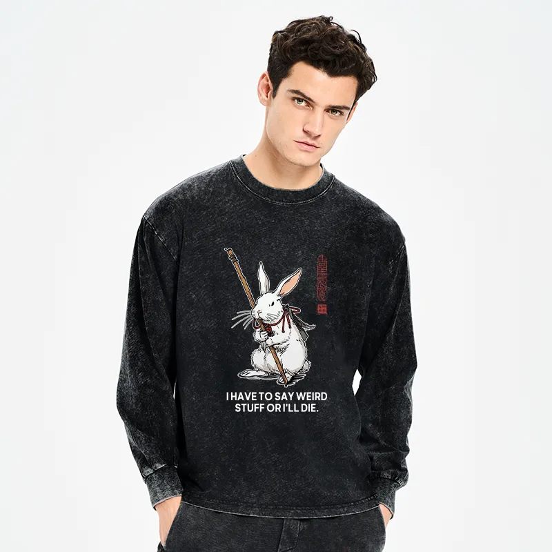 Tokyo-Tiger Rabbit Gotta Say Weird Stuff Or Die Washed Long Sleeve T-Shirt