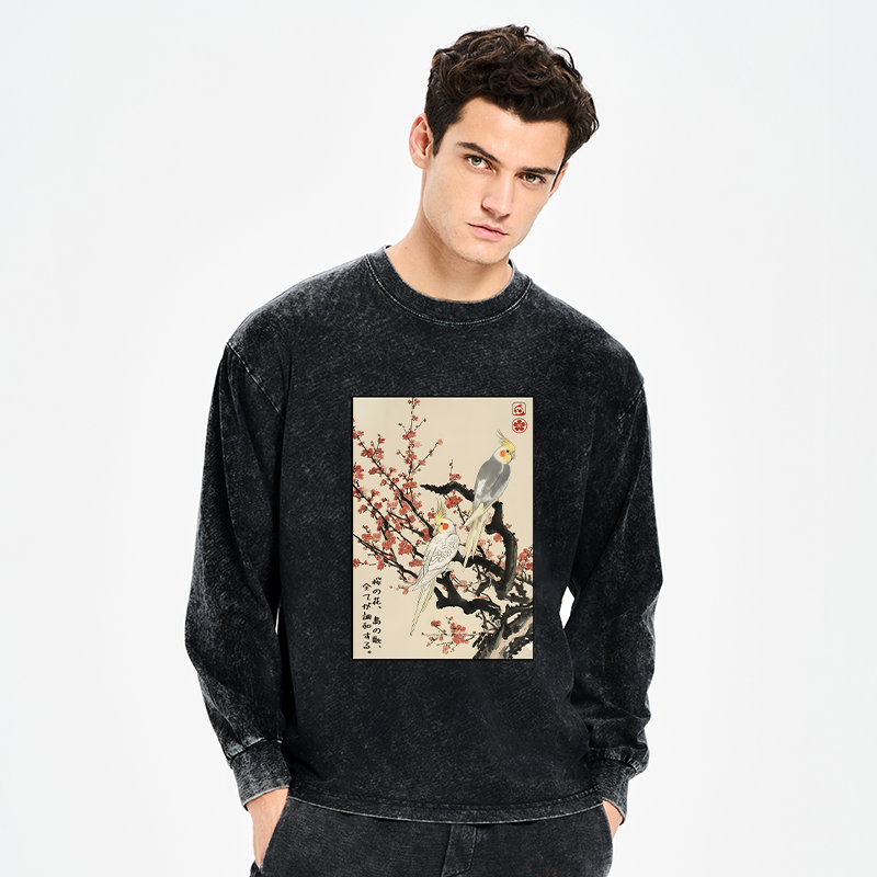 Tokyo-Tiger Whispers of Silent Blossoms Washed Long Sleeve T-Shirt