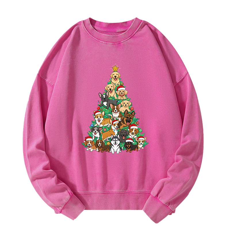 Tokyo-Tiger Christmas Tree Dog Funny Washed Sweatshirt