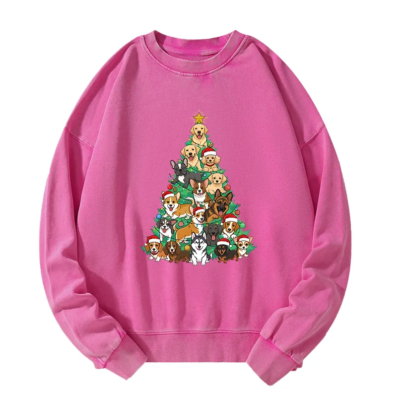 Tokyo-Tiger Christmas Tree Dog Funny Washed Sweatshirt
