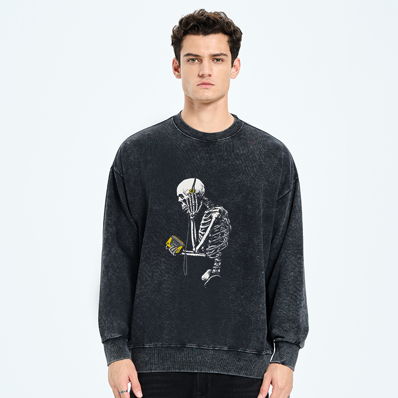 Tokyo-Tiger Skeleton Listening To Music Washed Sweatshirt