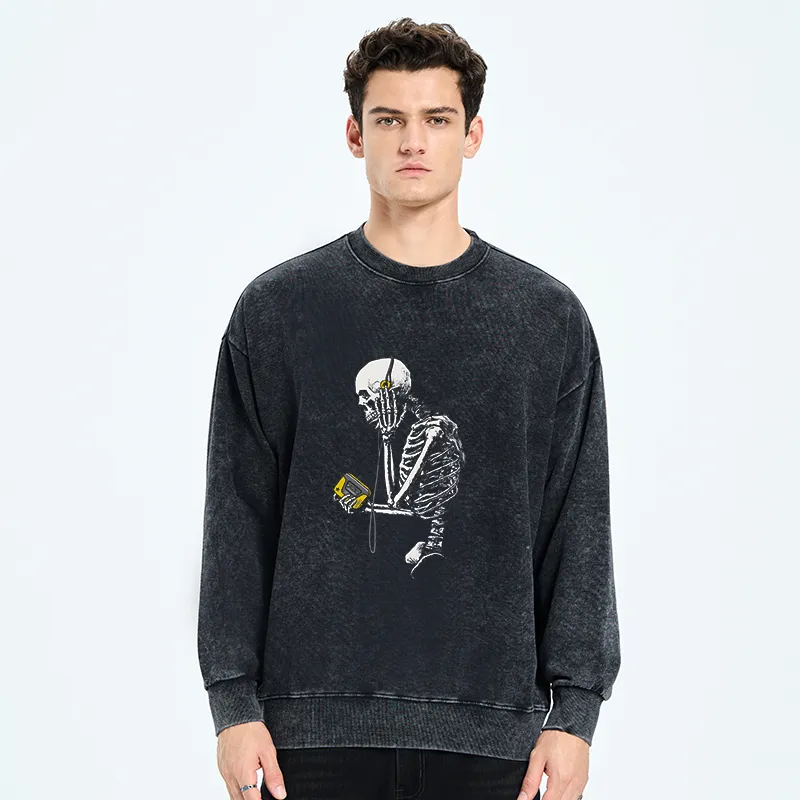 Tokyo-Tiger Skeleton Listening To Music Washed Sweatshirt