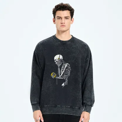 Tokyo-Tiger Skeleton Listening To Music Washed Sweatshirt