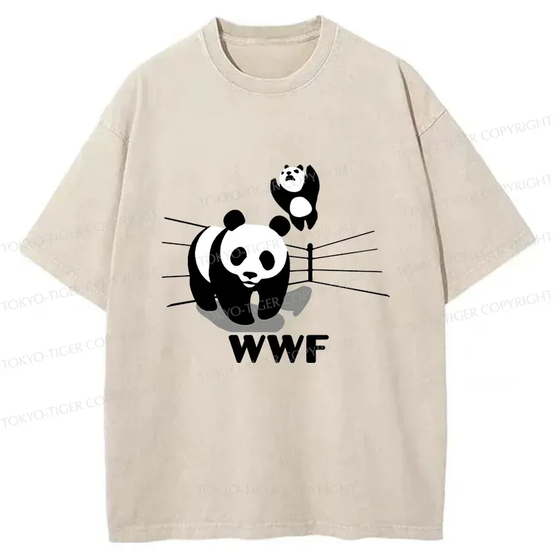 Tokyo-Tiger Wrestling Pandas Meme Washed T-Shirt