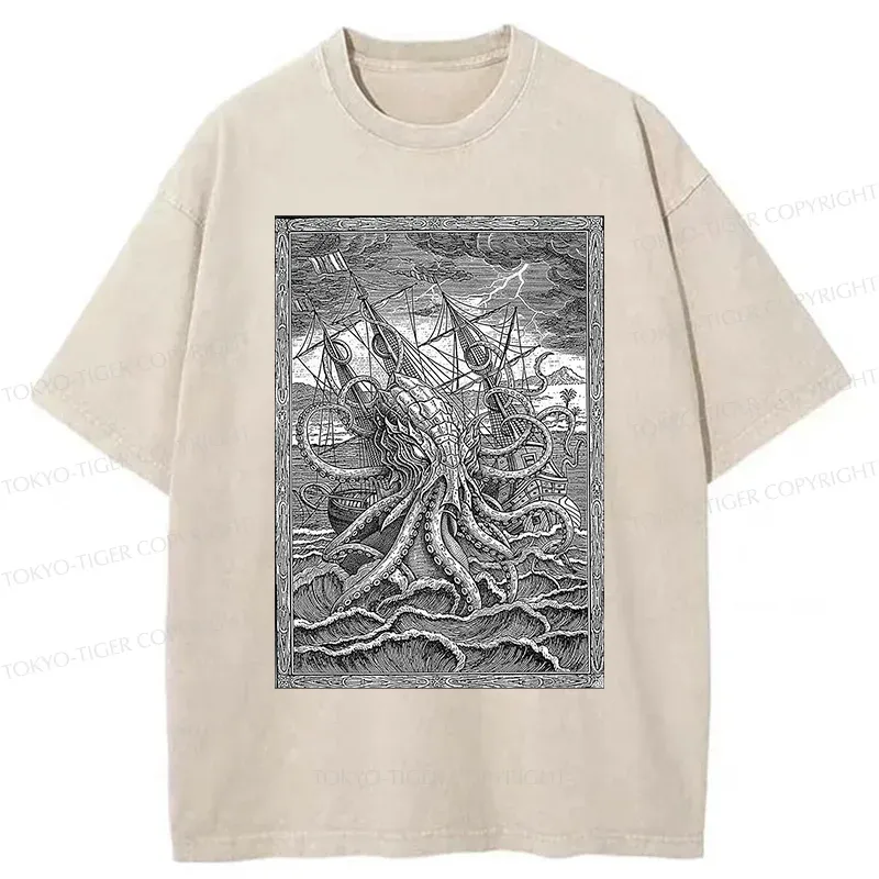 Tokyo-Tiger Octopus Attack Washed T-Shirt