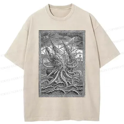 Tokyo-Tiger Octopus Attack Washed T-Shirt