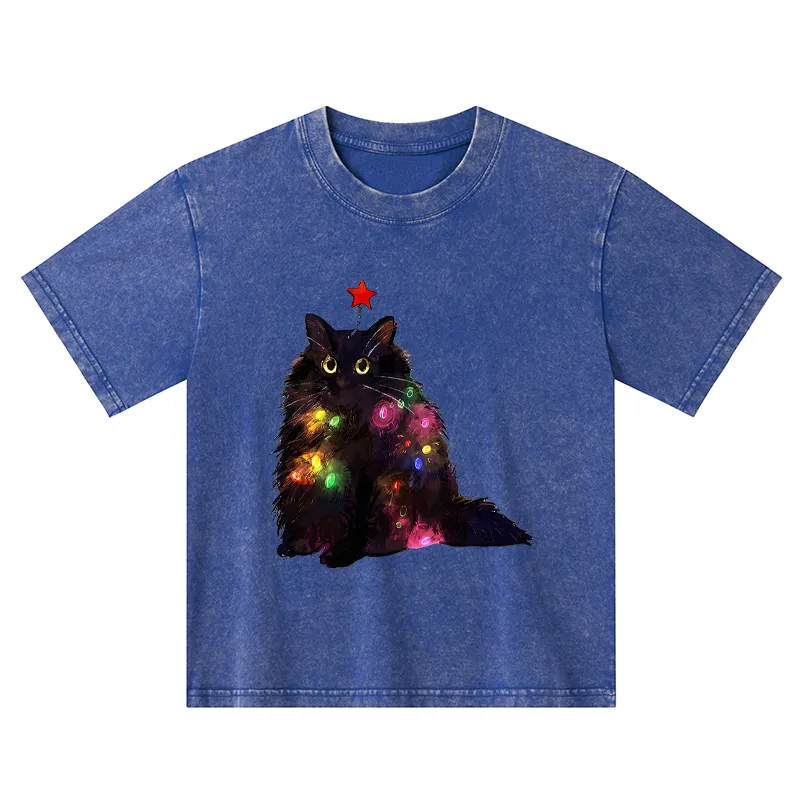 Tokyo-Tiger Christmas Lights Cat Kids Washed T-Shirt