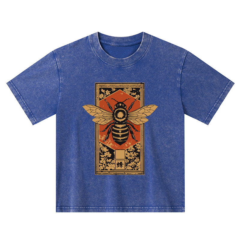 Tokyo-Tiger Japanese Bee Art Kids Washed T-Shirt
