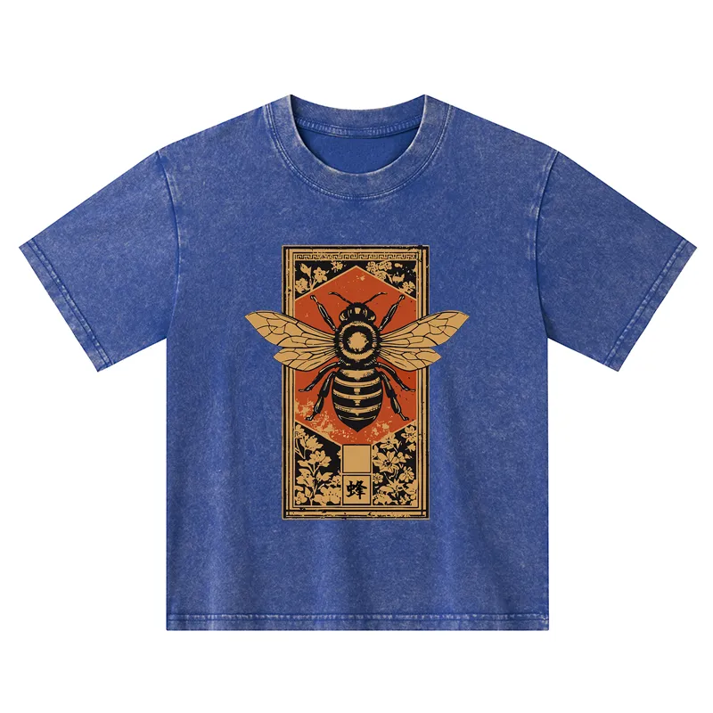 Tokyo-Tiger Japanese Bee Art Kids Washed T-Shirt
