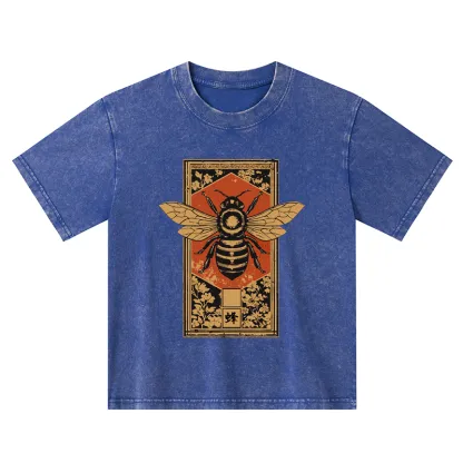 Tokyo-Tiger Japanese Bee Art Kids Washed T-Shirt