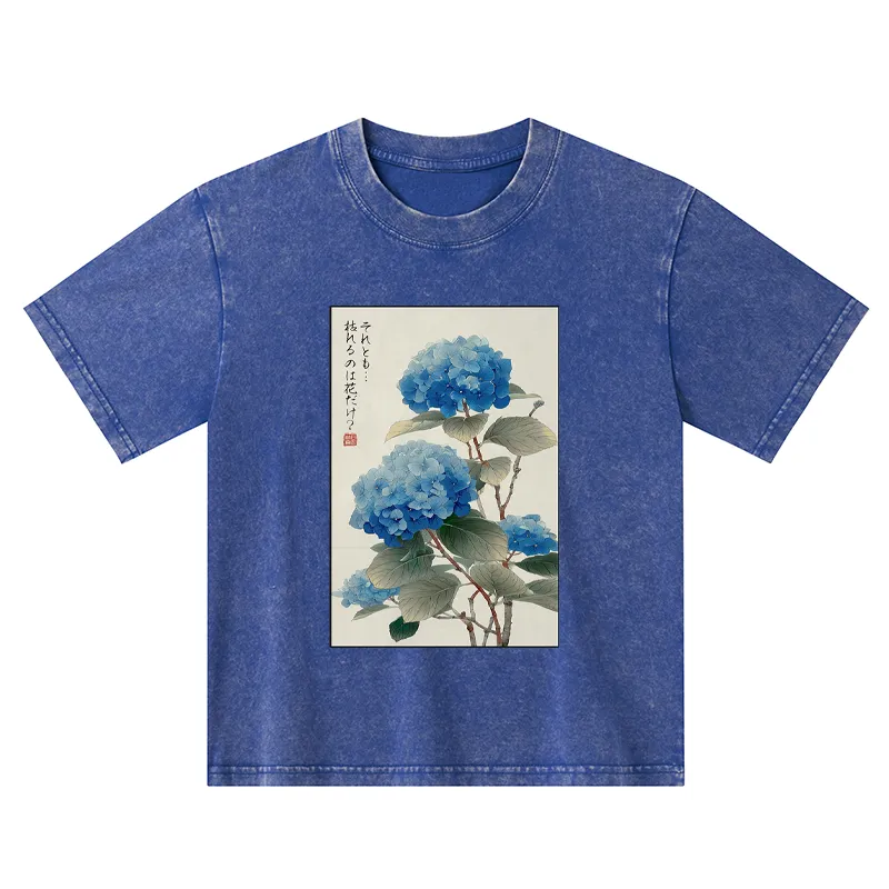 Tokyo-Tiger Ukiyoe Hydrangeas: A Reflection of the Soul Kids Washed T-Shirt
