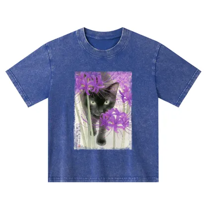 Tokyo-Tiger A Cat Among The Flowers Kids Washed T-Shirt