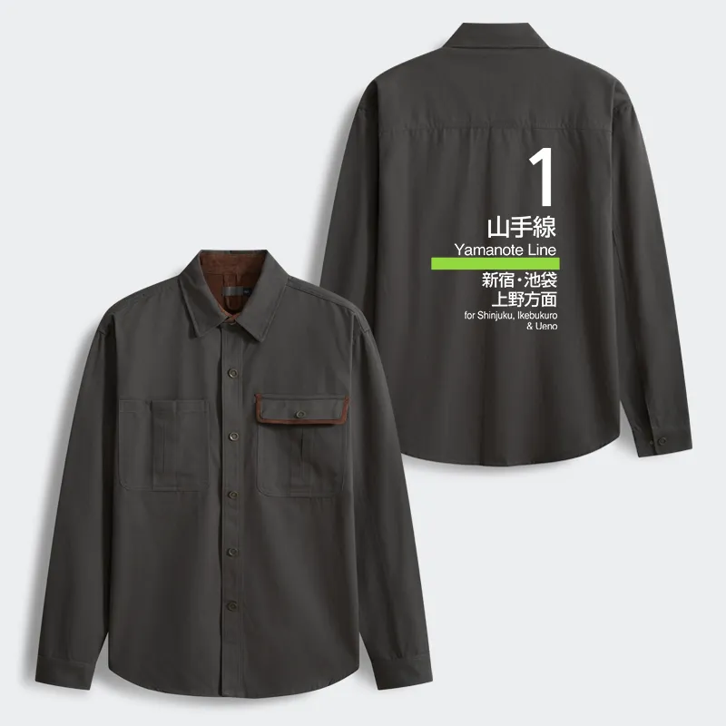 Tokyo-Tiger Tokyo Yamanote Line Platform Sign Men's Corduroy Work Jacket