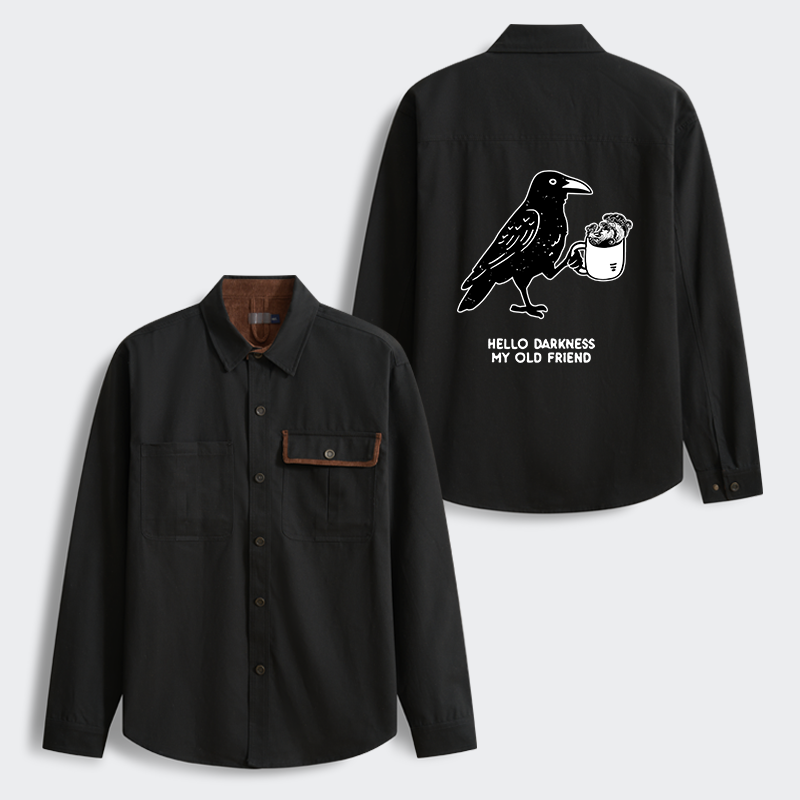 Tokyo-Tiger Crow Drinking Black Coffee Funny Men's Corduroy Work Jacket