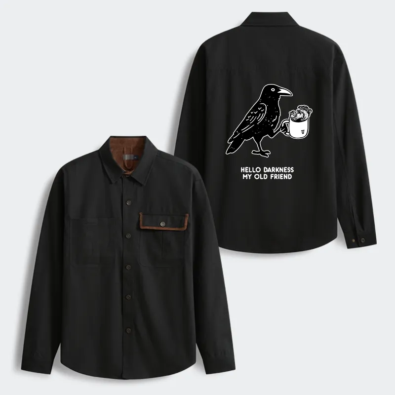 Tokyo-Tiger Crow Drinking Black Coffee Funny Men's Corduroy Work Jacket