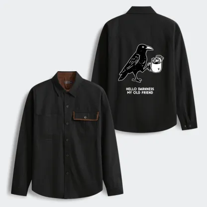 Tokyo-Tiger Crow Drinking Black Coffee Funny Men's Corduroy Work Jacket
