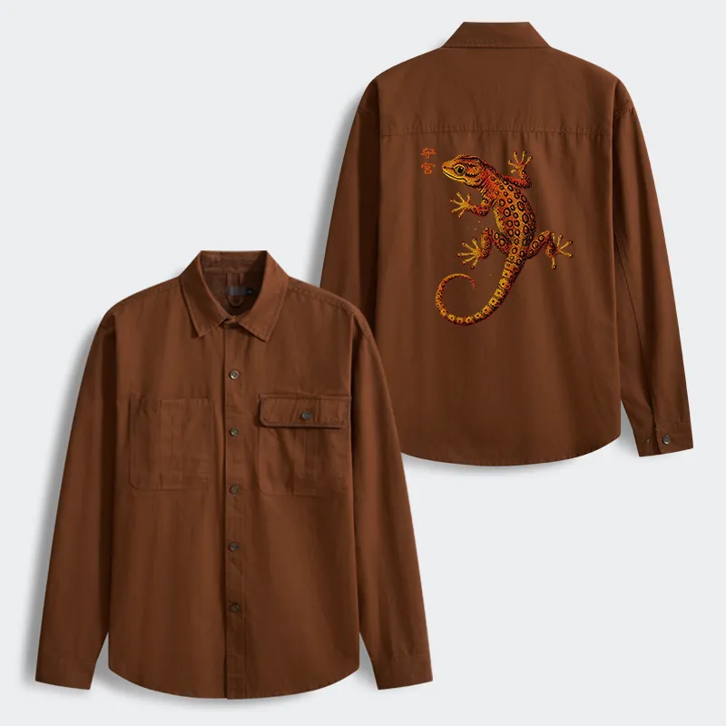 Tokyo-Tiger Retro Gecko Funny Men's Corduroy Work Jacket