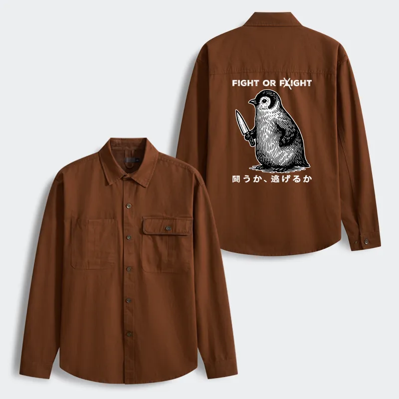 Tokyo-Tiger Funny Fight Or Flight Men's Corduroy Work Jacket