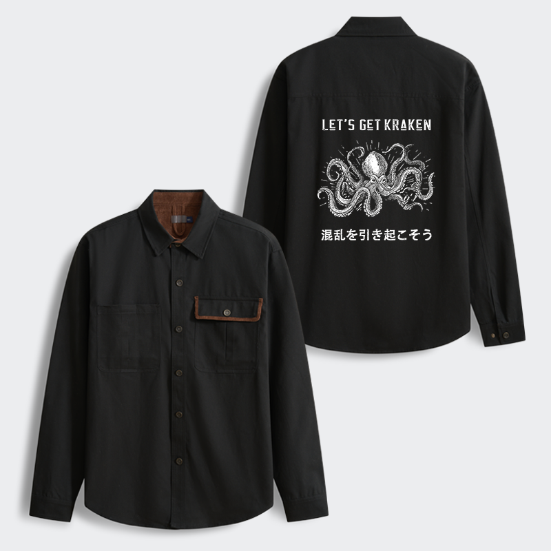 Tokyo-Tiger Funny Octopus：Let’s Get Kraken Men's Corduroy Work Jacket