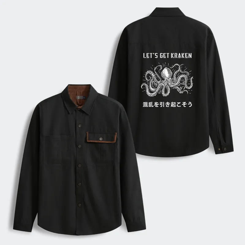 Tokyo-Tiger Funny Octopus：Let’s Get Kraken Men's Corduroy Work Jacket