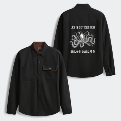 Tokyo-Tiger Funny Octopus：Let’s Get Kraken Men's Corduroy Work Jacket