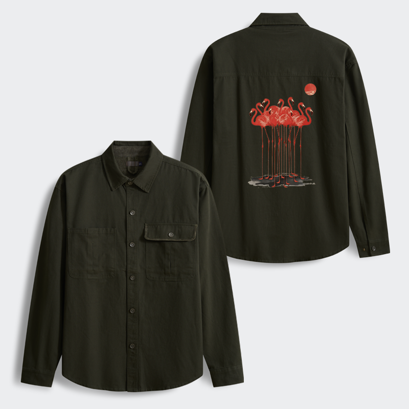 Tokyo-Tiger Flamingos at Dusk Men's Corduroy Work Jacket