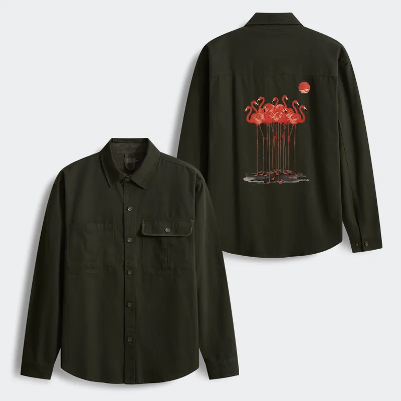 Tokyo-Tiger Flamingos at Dusk Men's Corduroy Work Jacket