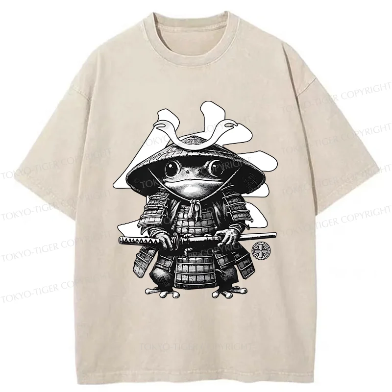 Tokyo-Tiger Frog Japanese Samurai Retro Washed T-Shirt