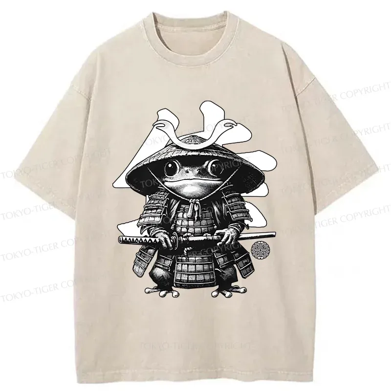 Tokyo-Tiger Frog Japanese Samurai Retro Washed T-Shirt Sale