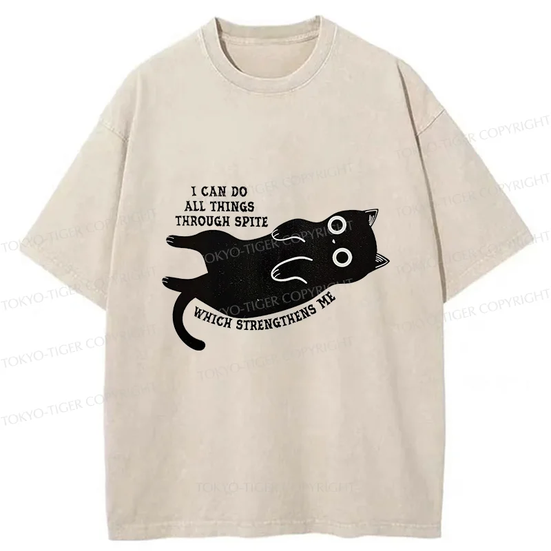 Tokyo-Tiger Cat Can Do All Things Spite Washed T-Shirt