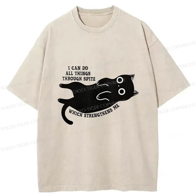 Tokyo-Tiger Cat Can Do All Things Spite Washed T-Shirt