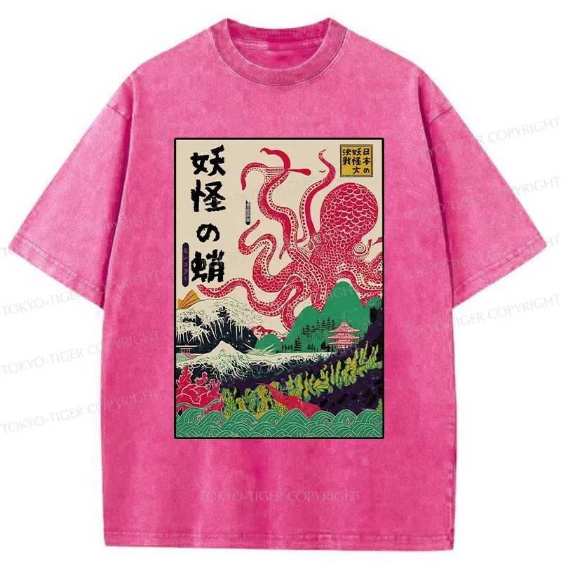 Tokyo-Tiger Octopus Japanese Yokai Washed T-Shirt