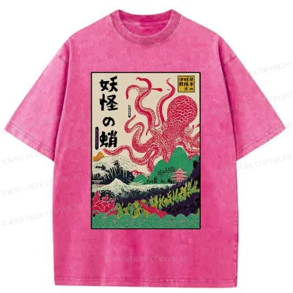 Tokyo-Tiger Octopus Japanese Yokai Washed T-Shirt