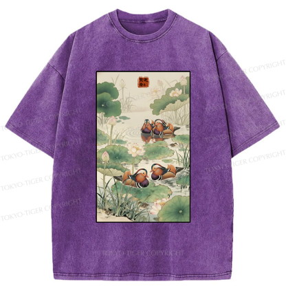 Tokyo-Tiger Lotus and Mandarin Ducks Washed T-Shirt
