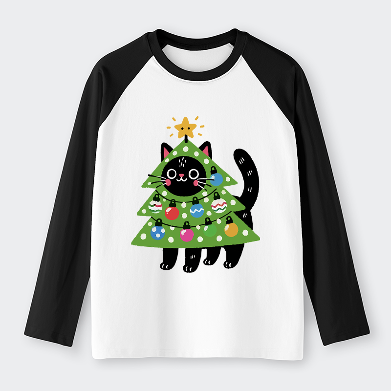 Tokyo-Tiger Christmas Tree Cat Raglan Long Sleeve T-shirt