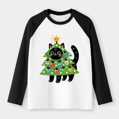 Tokyo-Tiger Christmas Tree Cat Raglan Long Sleeve T-shirt