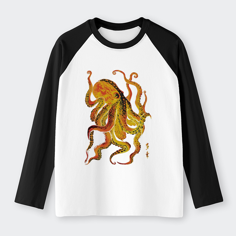 Tokyo-Tiger Deep Sea Gorgeous Octopus Raglan Long Sleeve T-shirt