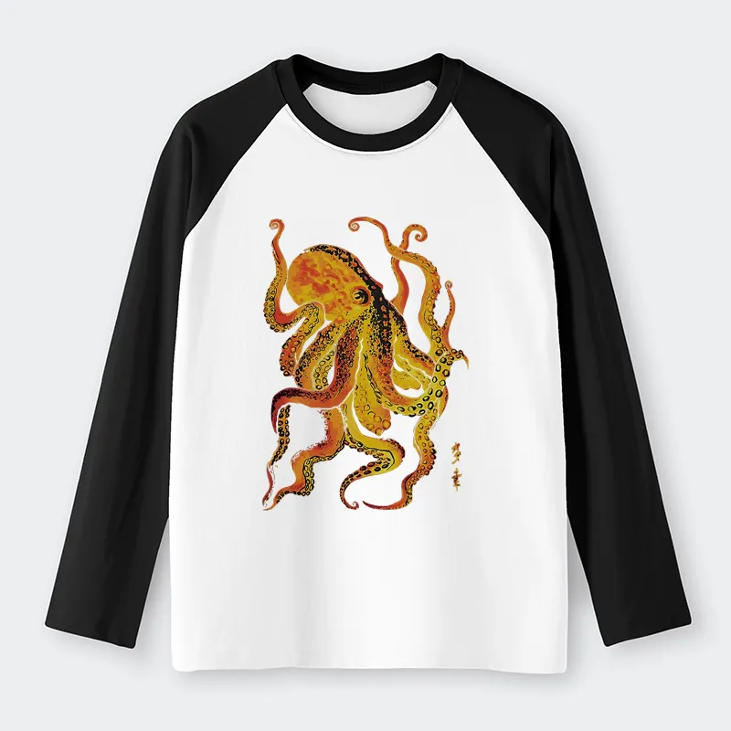 Tokyo-Tiger Deep Sea Gorgeous Octopus Raglan Long Sleeve T-shirt