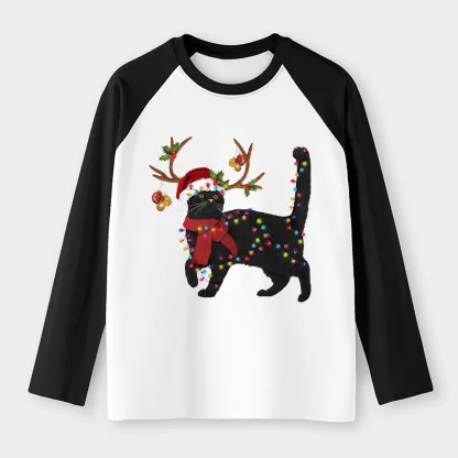 Tokyo-Tiger Christmas Black Cat Raglan Long Sleeve T-shirt
