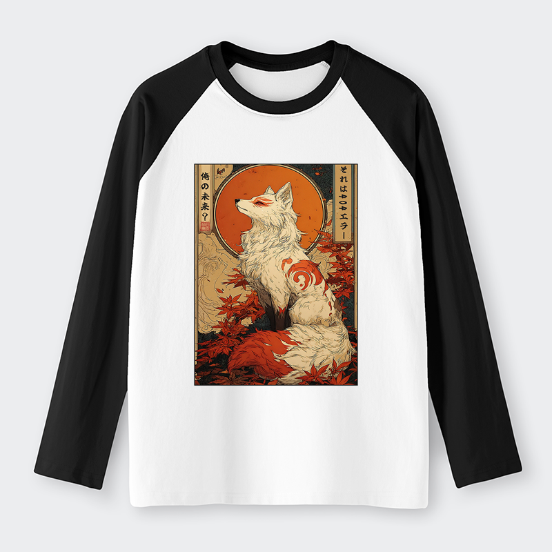 Tokyo-Tiger The Fox of Fates: A Tale of Nine Tails Raglan Long Sleeve T-shirt