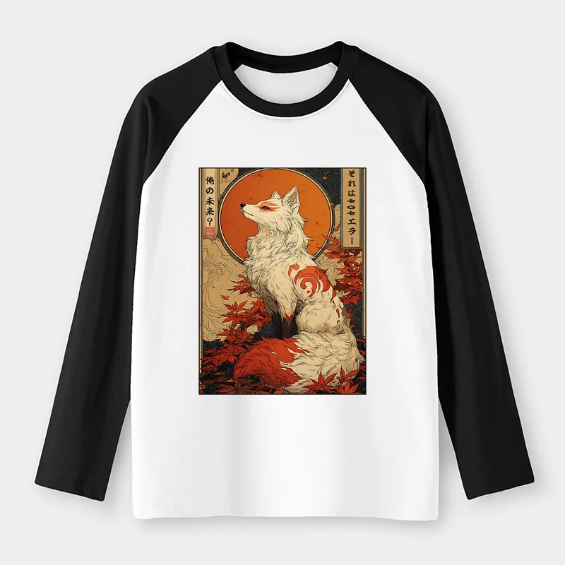 Tokyo-Tiger The Fox of Fates: A Tale of Nine Tails Raglan Long Sleeve T-shirt