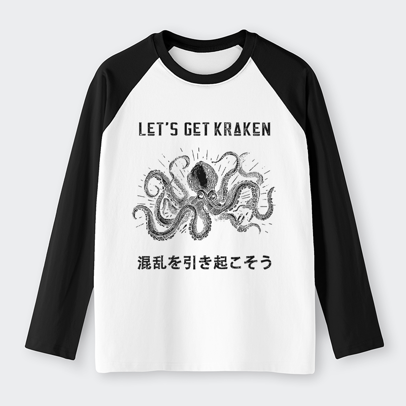 Tokyo-Tiger Funny Octopus：Let’s Get Kraken Raglan Long Sleeve T-shirt