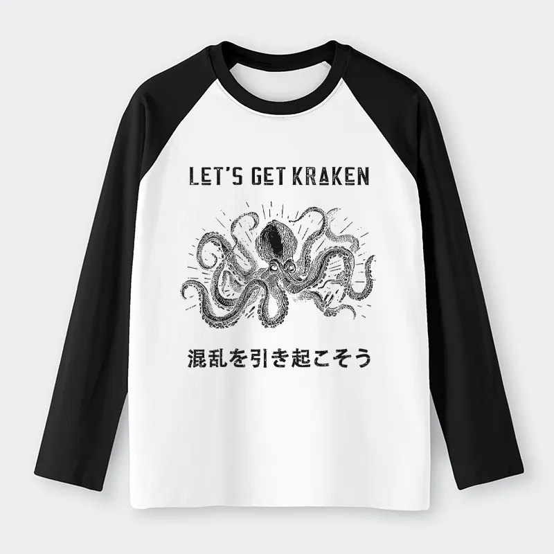 Tokyo-Tiger Funny Octopus：Let’s Get Kraken Raglan Long Sleeve T-shirt