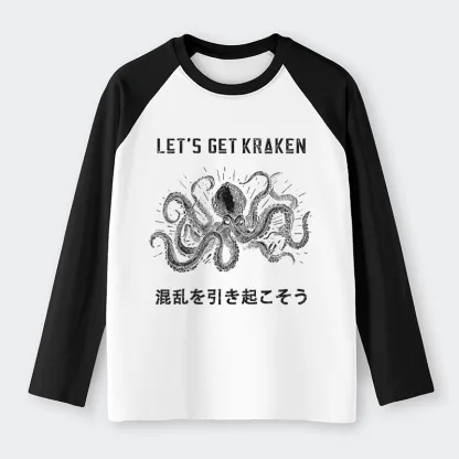 Tokyo-Tiger Funny Octopus：Let’s Get Kraken Raglan Long Sleeve T-shirt