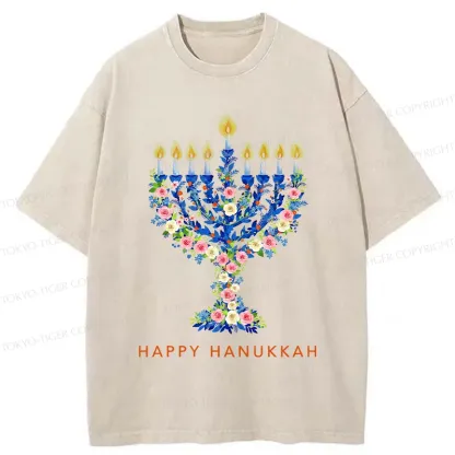 Tokyo-Tiger Hanukkah Candles Washed T-Shirt