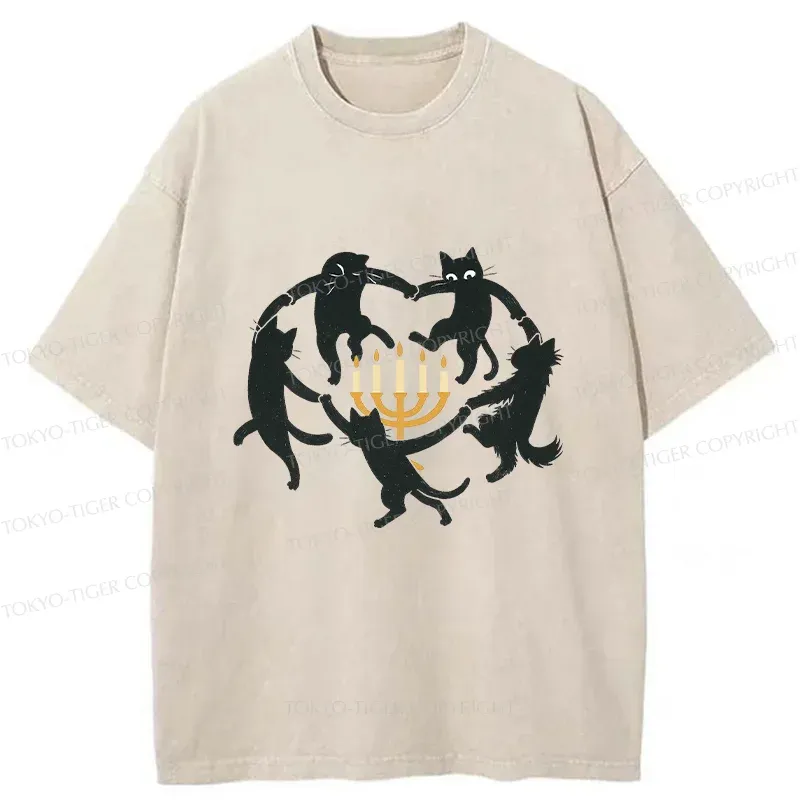 Tokyo-Tiger Hanukkah Black Cat Washed T-Shirt Sale